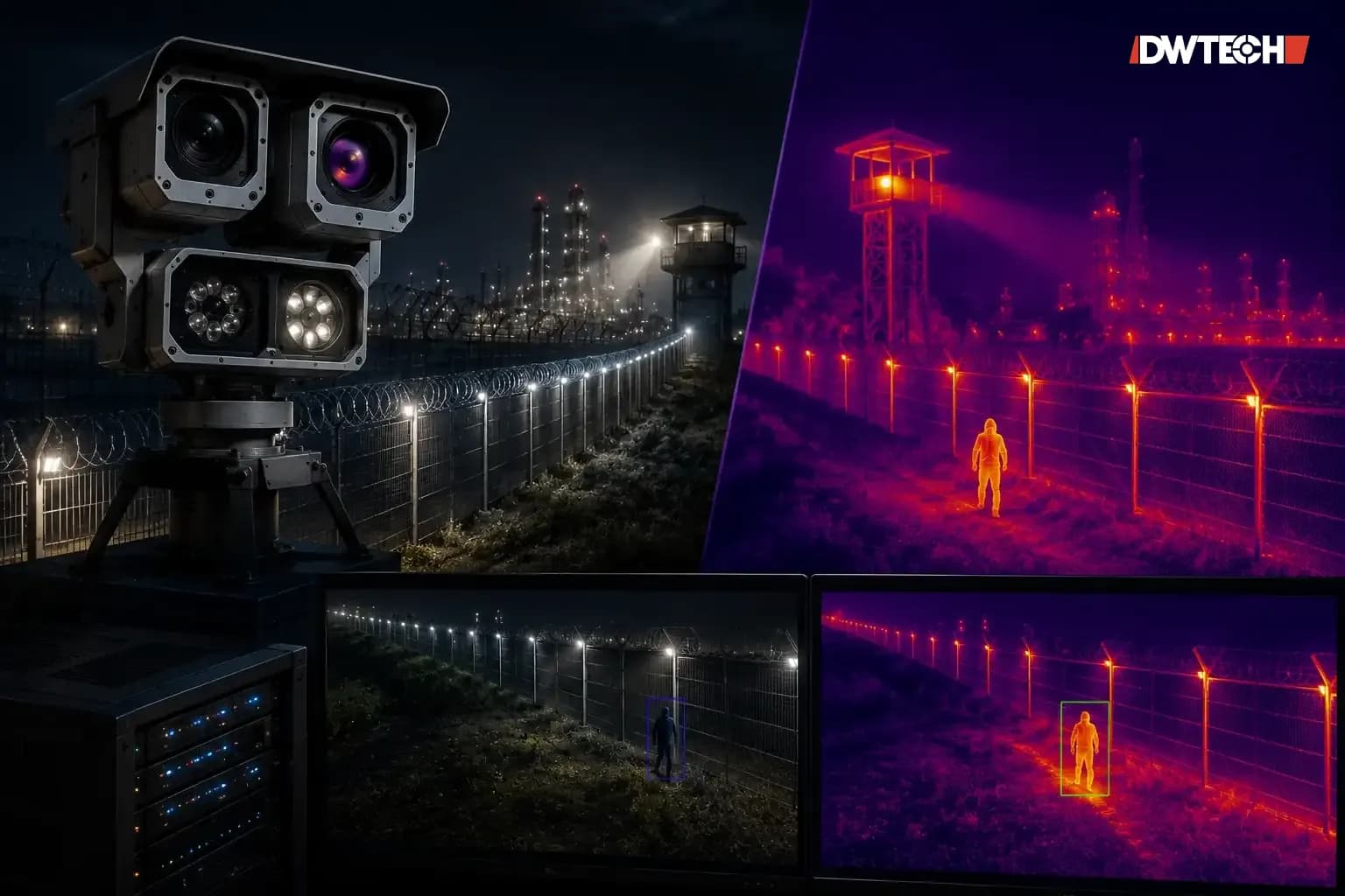 Тепловизионная картина периметра — обнаружение нарушителя в темноте