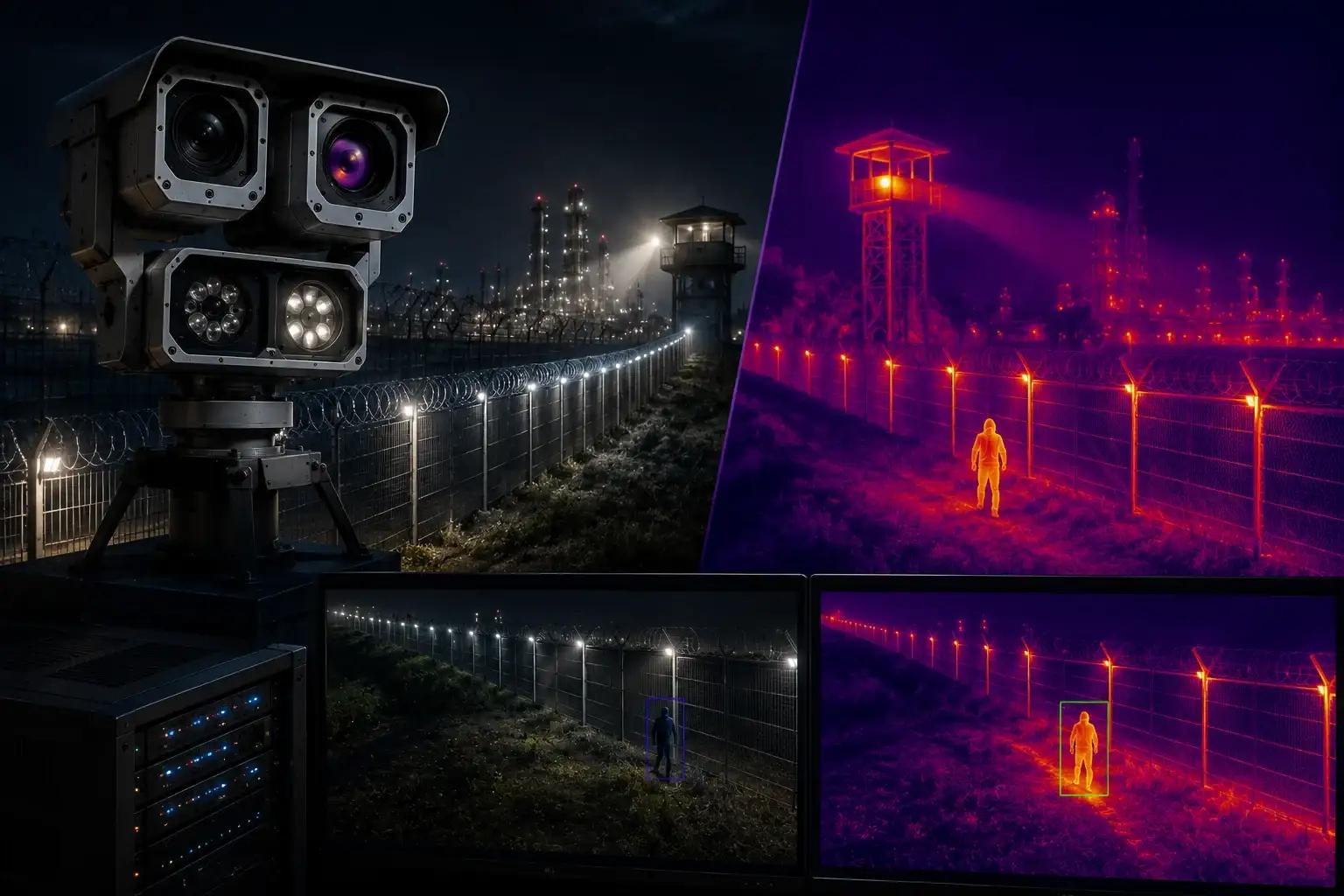 Тепловизионная картина периметра — обнаружение нарушителя в темноте