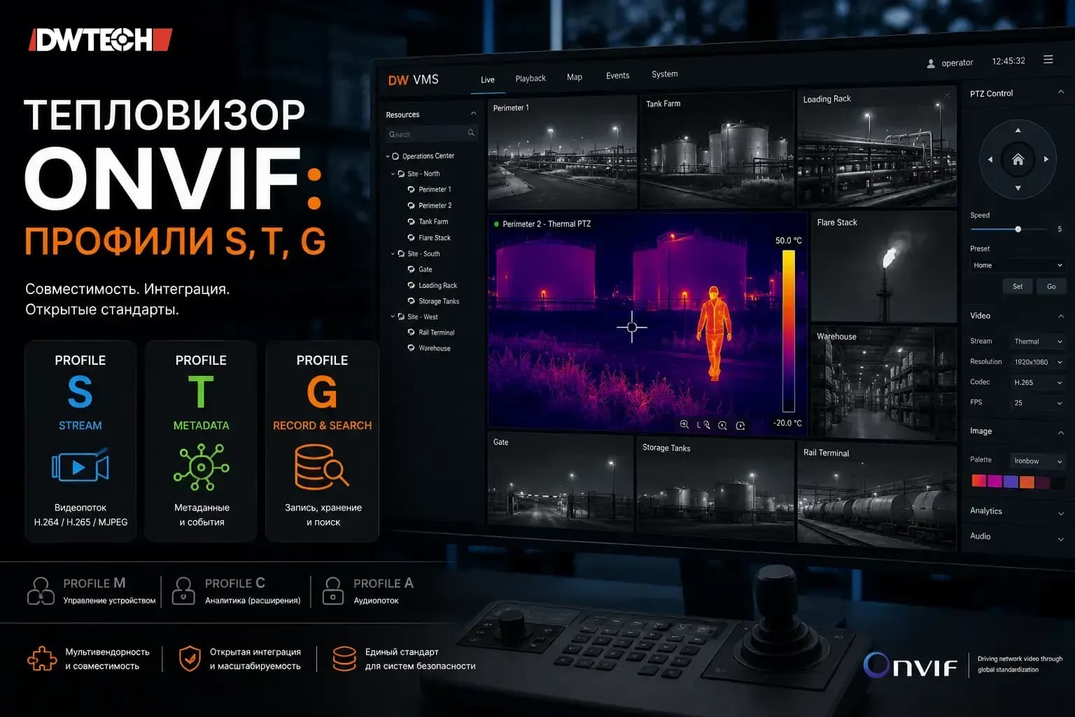 Тепловизор ONVIF: профили S, T, G и совместимость с VMS-платформами