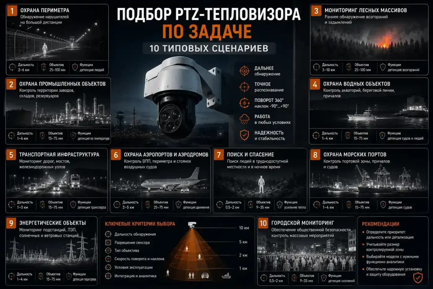 Подбор PTZ-тепловизора по задаче — 10 типовых сценариев