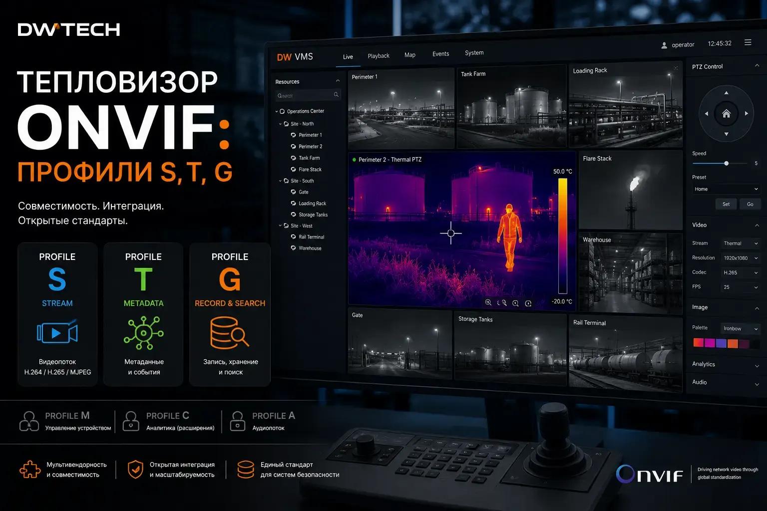 Тепловизор ONVIF: профили S, T, G и совместимость с VMS-платформами