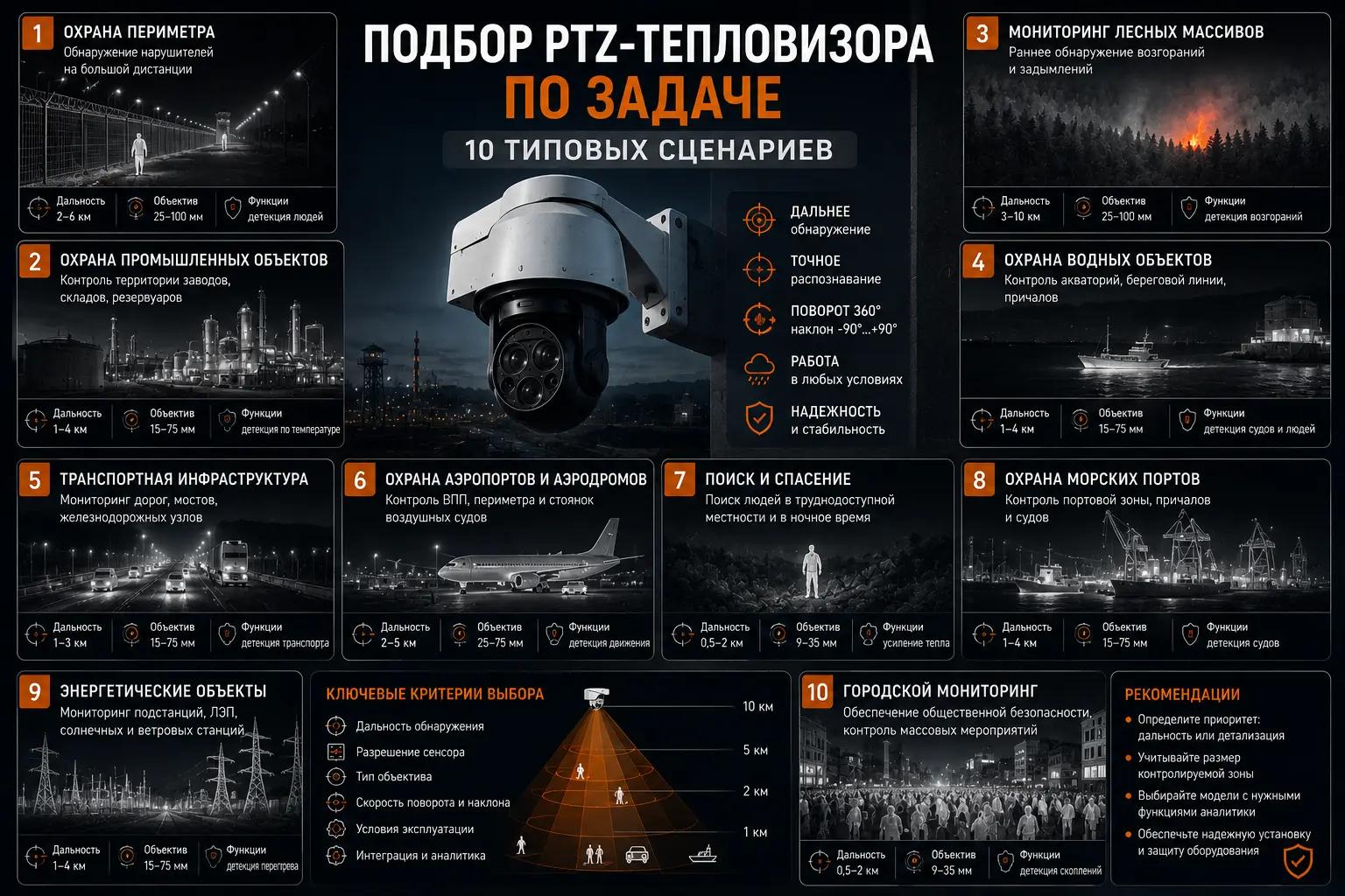 Подбор PTZ-тепловизора по задаче — 10 типовых сценариев