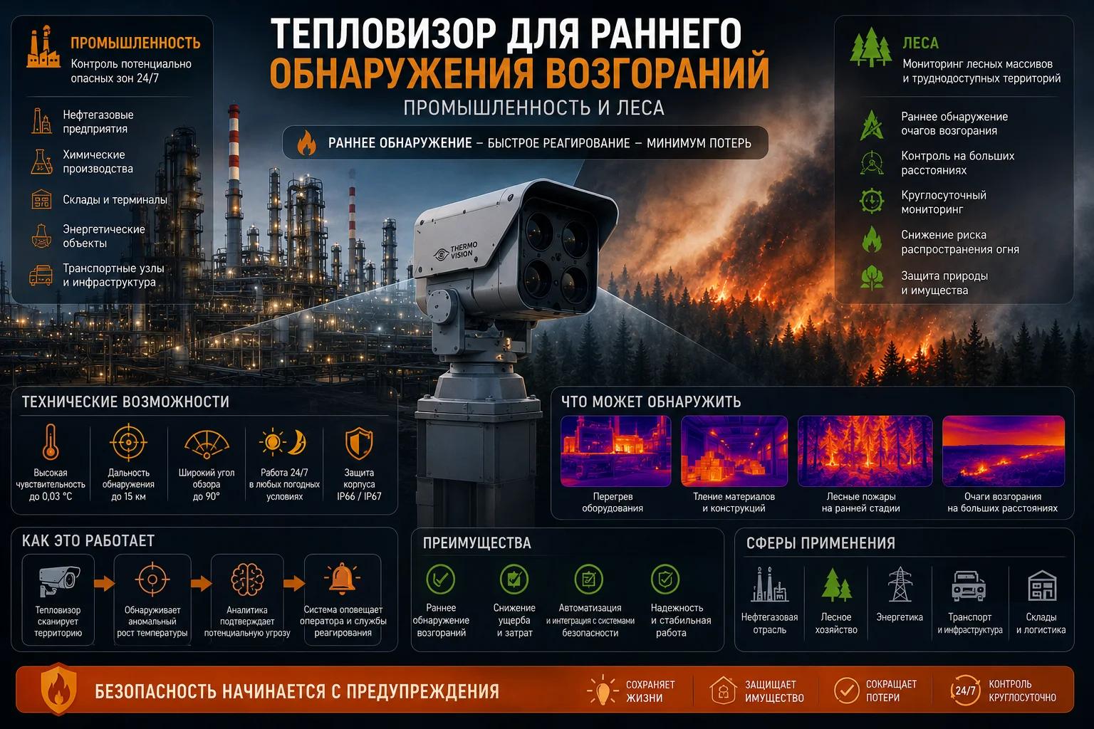 Тепловизор для раннего обнаружения возгораний — промышленность и леса
