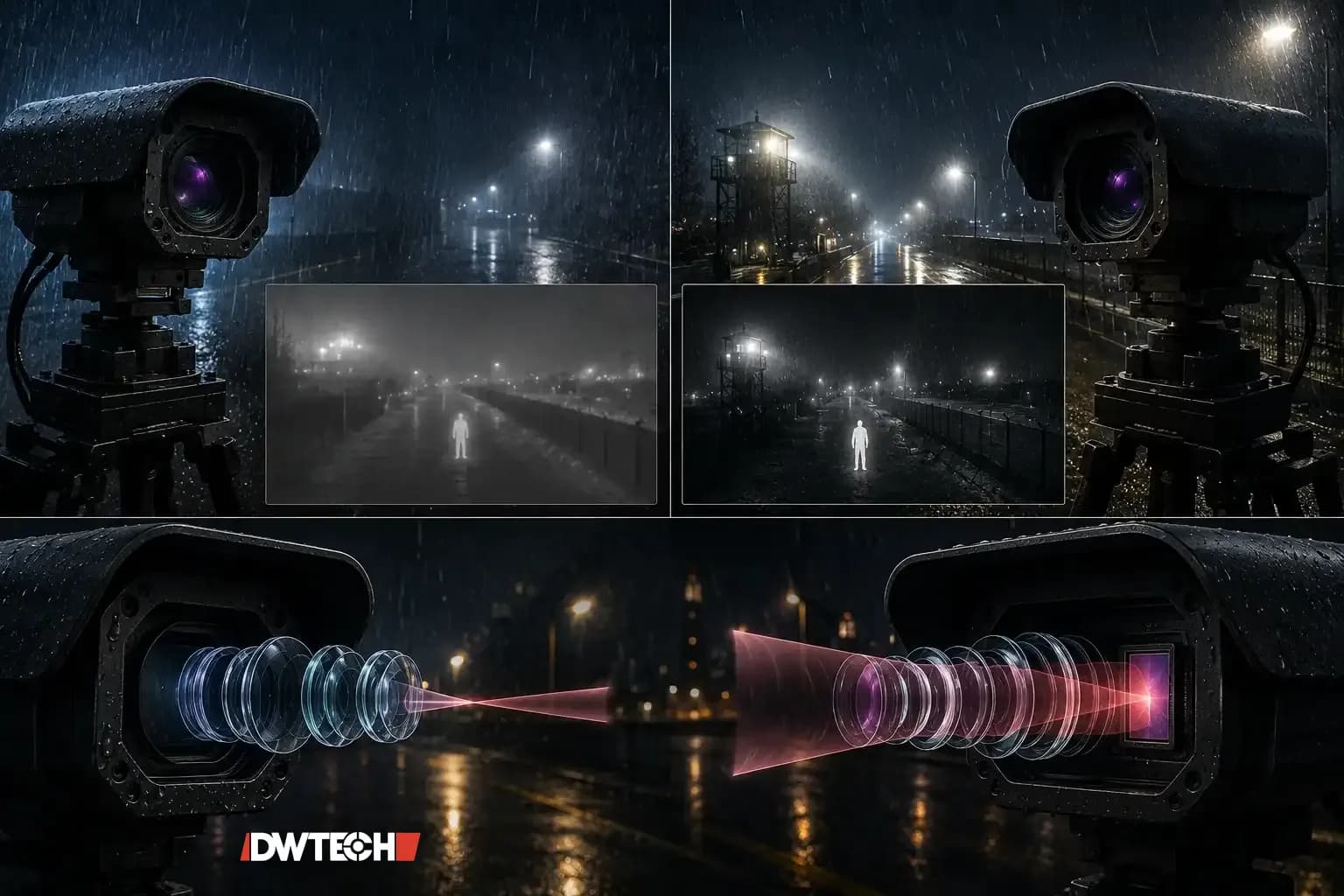 Сравнение картины с CCTV и тепловизора в темноте