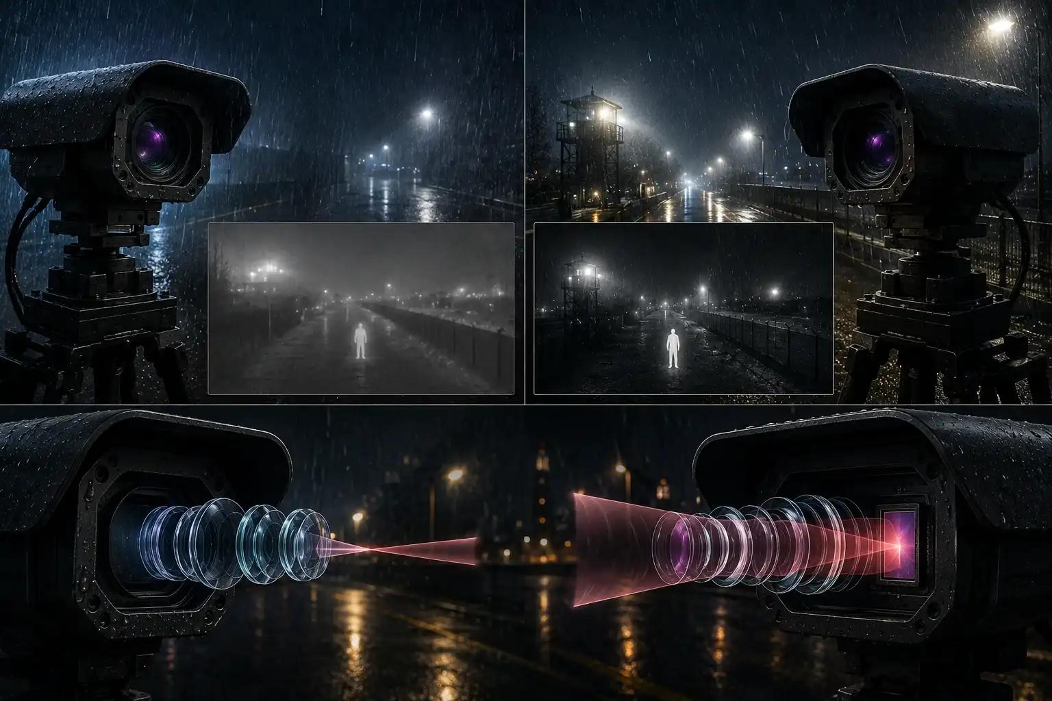 Сравнение картины с CCTV и тепловизора в темноте