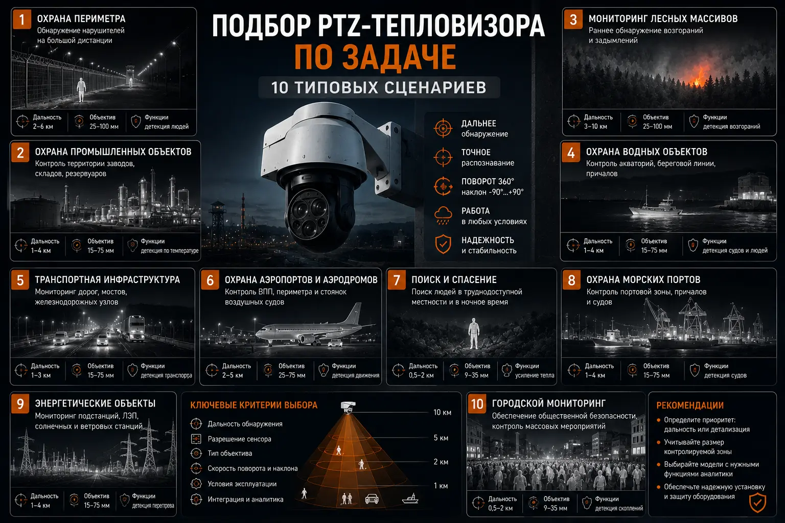 Подбор PTZ-тепловизора по задаче — 10 типовых сценариев