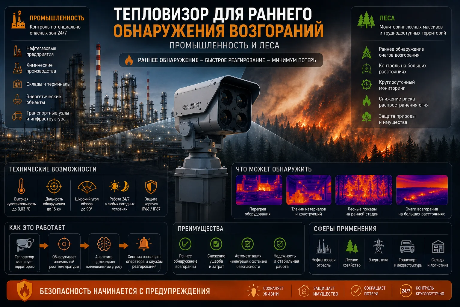 Тепловизор для раннего обнаружения возгораний — промышленность и леса